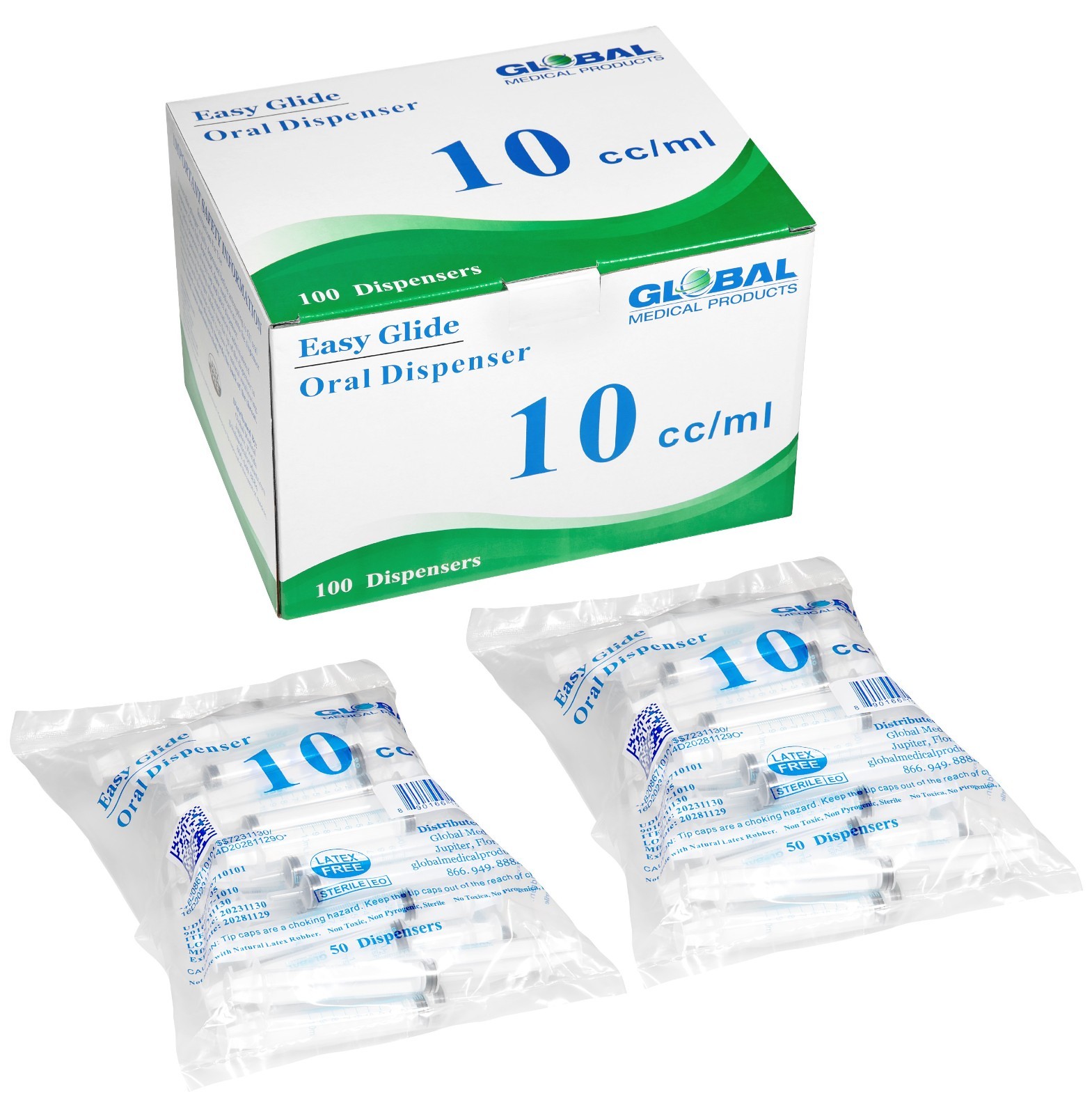Global Medical Products – 10cc ORAL Syringe – QTY 100 – Sterile – WITH TIP CAPS