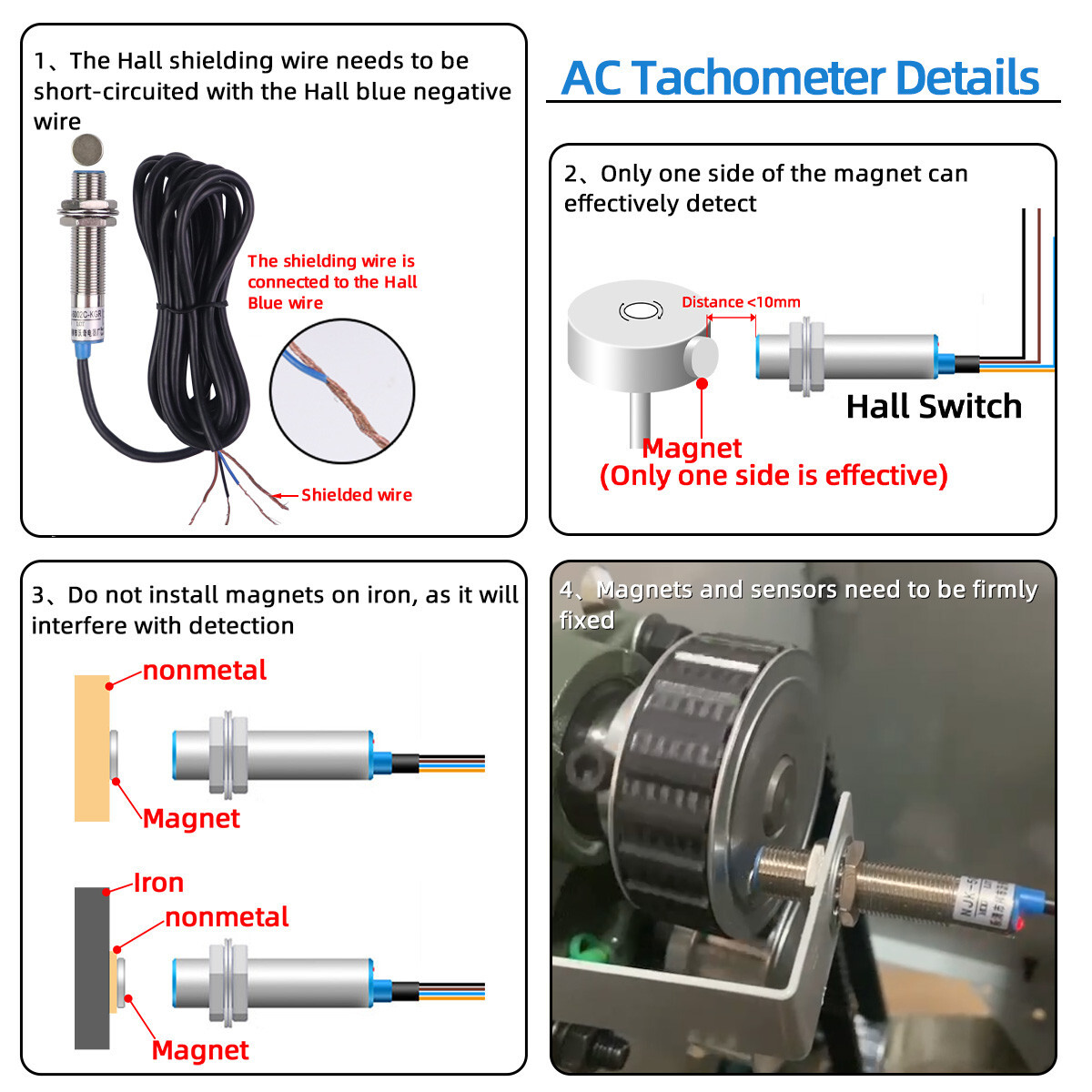 AC 110V-230V High Precision Digital LED Motor Speed Tachometer Anti-jamming Hall