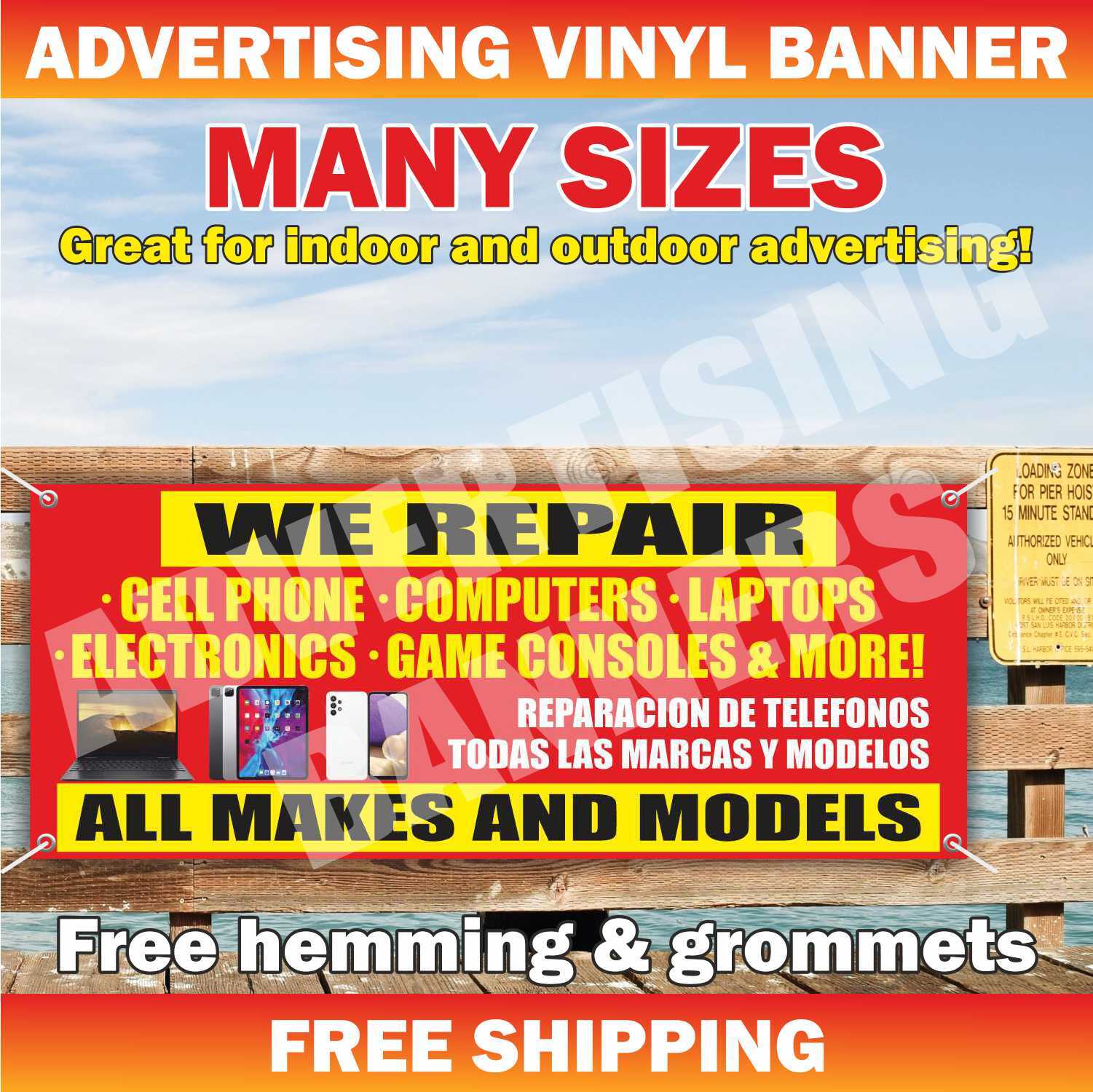 REPAIR CELL PHONE COMPUTER LAPTOP Advertising Banner Vinyl Mesh Sign service fix