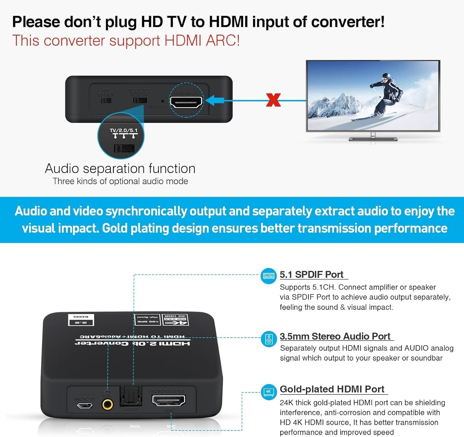 4K@60Hz HDMI 2.0b Audio Extractor Converter Adapter Splitter, HDMI eARC/ARC +…