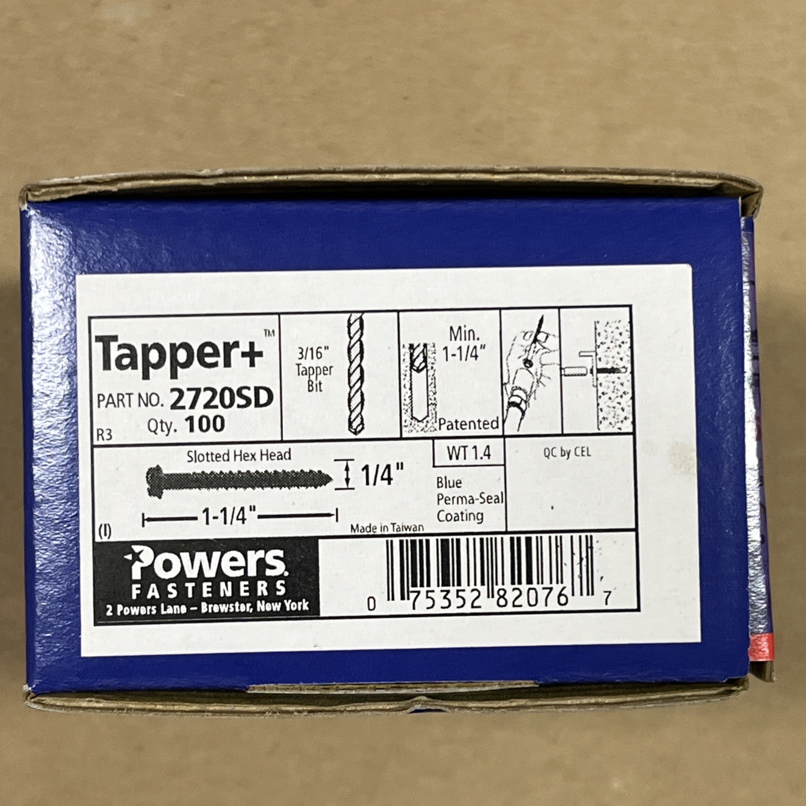 POWERS TAPPER+ 2720SD 1/4″x1-1/4″ CONCRETE SCREWS BOX OF 100 PLUS DRILL BIT