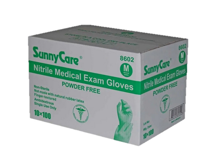 SUNNYCARE BLUE NITRILE MEDICAL GLOVES – 8602 MED – CASE OF 10 BOXES (100/BOX)