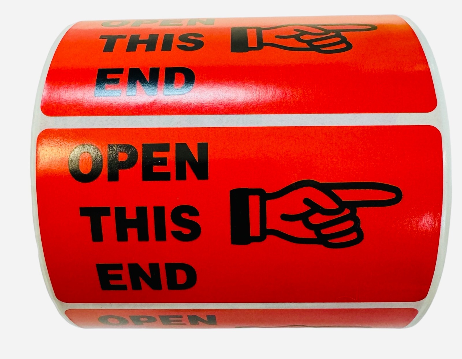 Open This End Stickers | 4″x2″ Warning Shipping Label Finger Point | 500 Labels