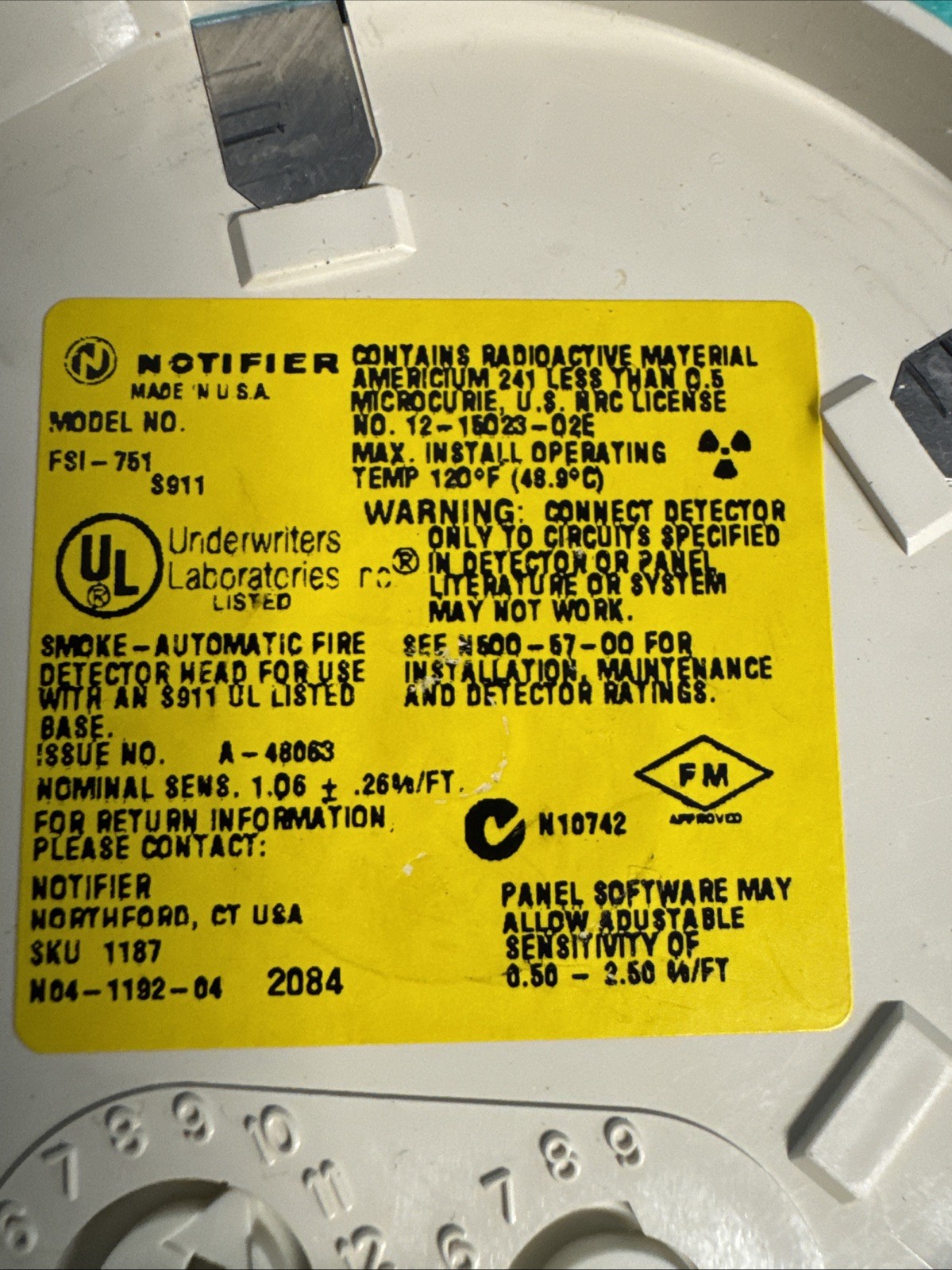 NOTIFIER FSI-751 ION HEAD DETECTOR ADDRESSABLE HEAD FREE SHIPPING !!!