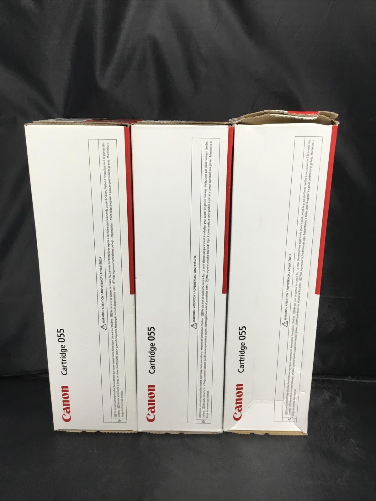 Canon 055 Toner Cartridges 3 PACK CYAN/MAGENTA/YELLOW (YELLOW BOX DENTED)