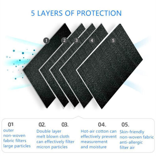 50/100 Pcs Black KN95 Face Mask 5 Layers Cover Protection Respirator Masks KN95