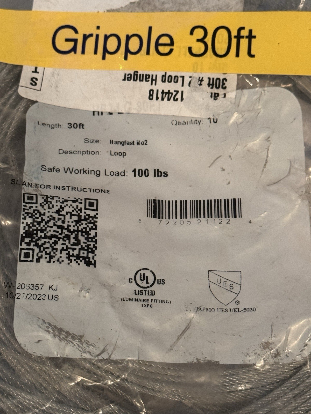 GRIPPLE WIRE SUSPENSION KIT LOT XP2 HG 5FT 30FT LOOP HVAC LIGHTING 50% ⬇️ RETAIL
