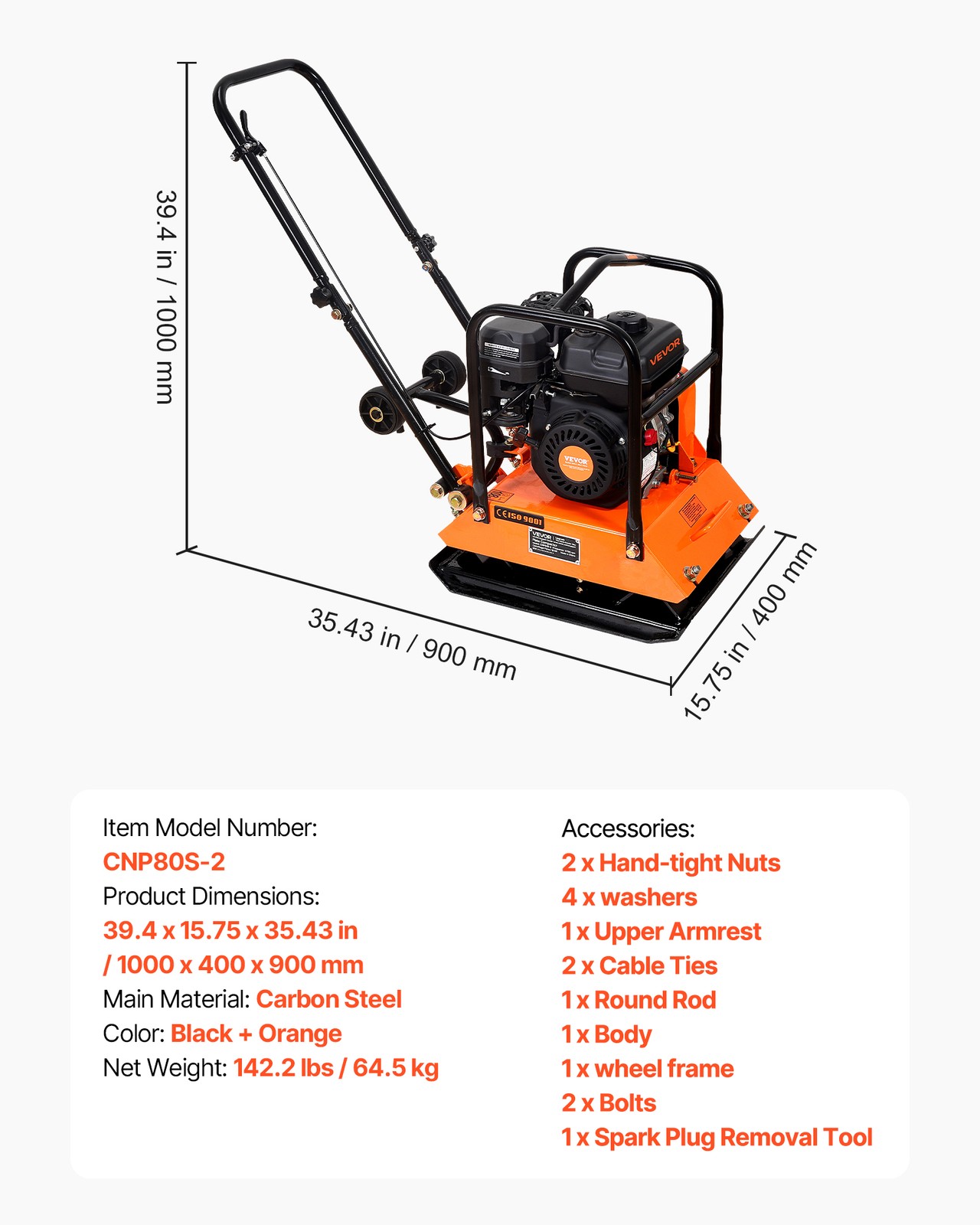 VEVOR 6.5HP Plate Compactor 5700VPM 4047lbs Vibrating Ground Rammer for Asphalt