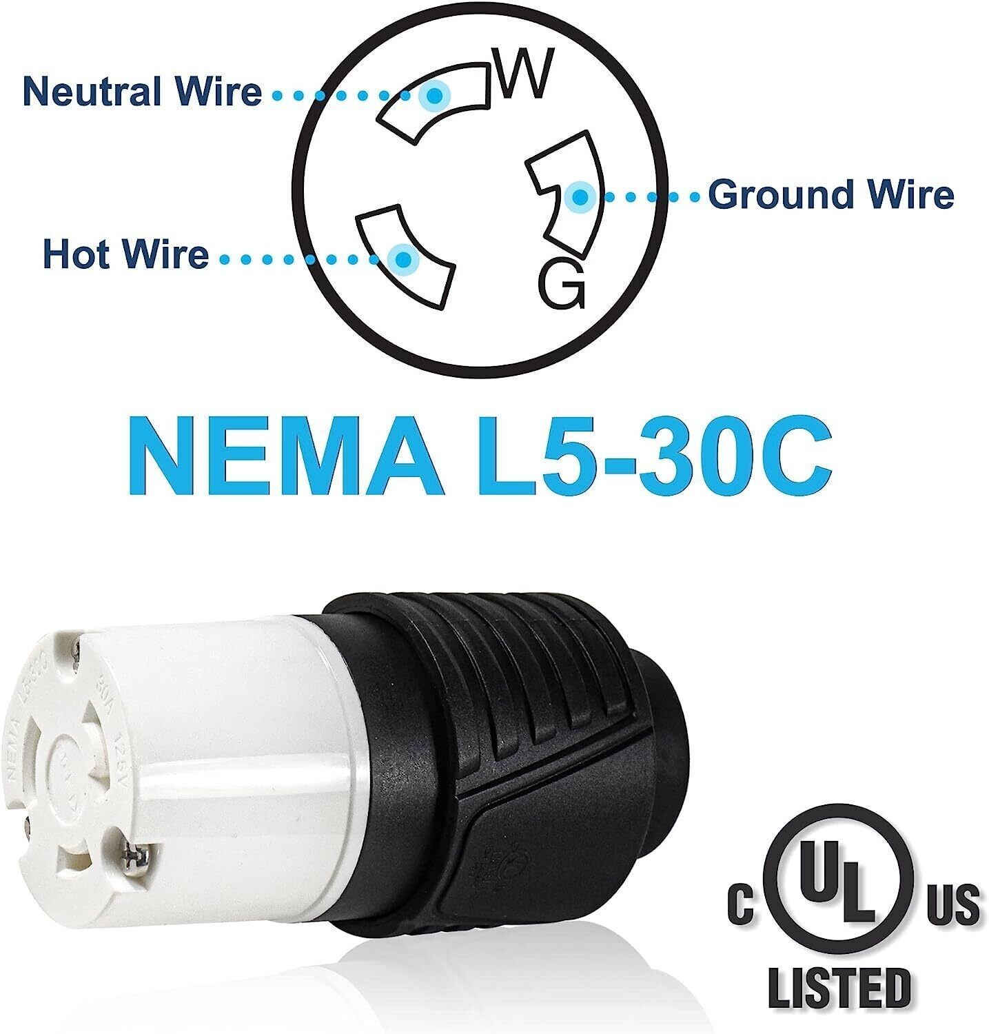 HQRP US Cord Connector NEMA L5-30C Locking Female Plug 30 Amp, 125 Volt, 2 Pole