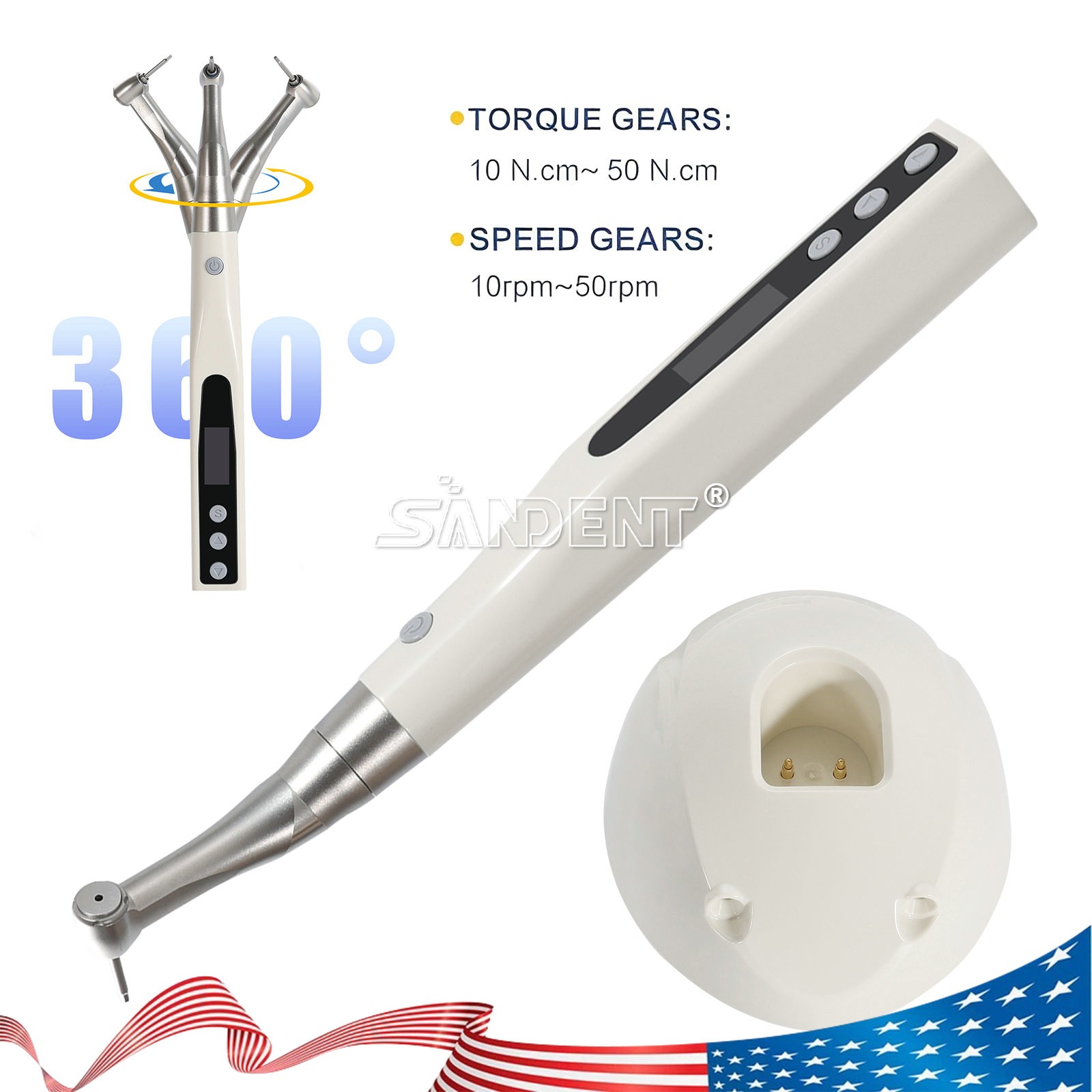 Dental Electric Torque Wrench Tip 360° Cordless Endodontic Implant Handpiece US