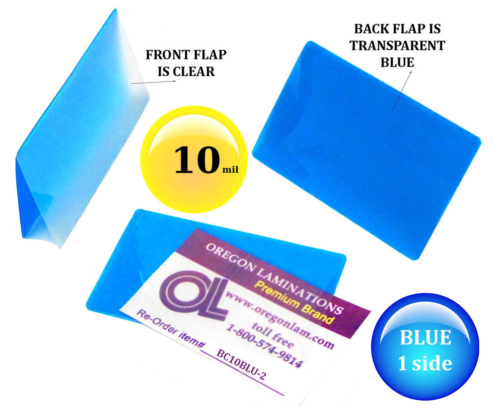 Hot Laminating Pouches 2-1/4 x 3-3/4 Business Card [pk of 100] 10 Mil Clear/Blue
