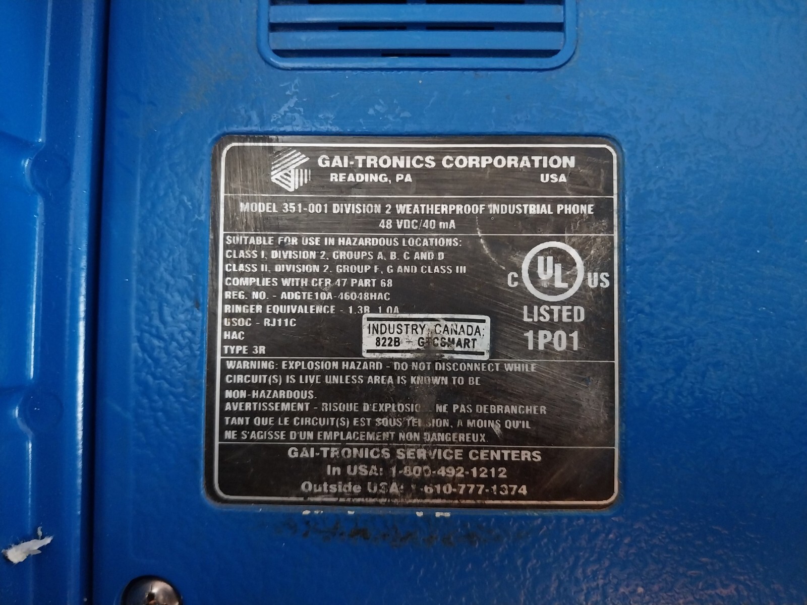 GAI-TRONICS 351-001 Division 2 Weatherproof Industrial Phone 48 VDC/40MA