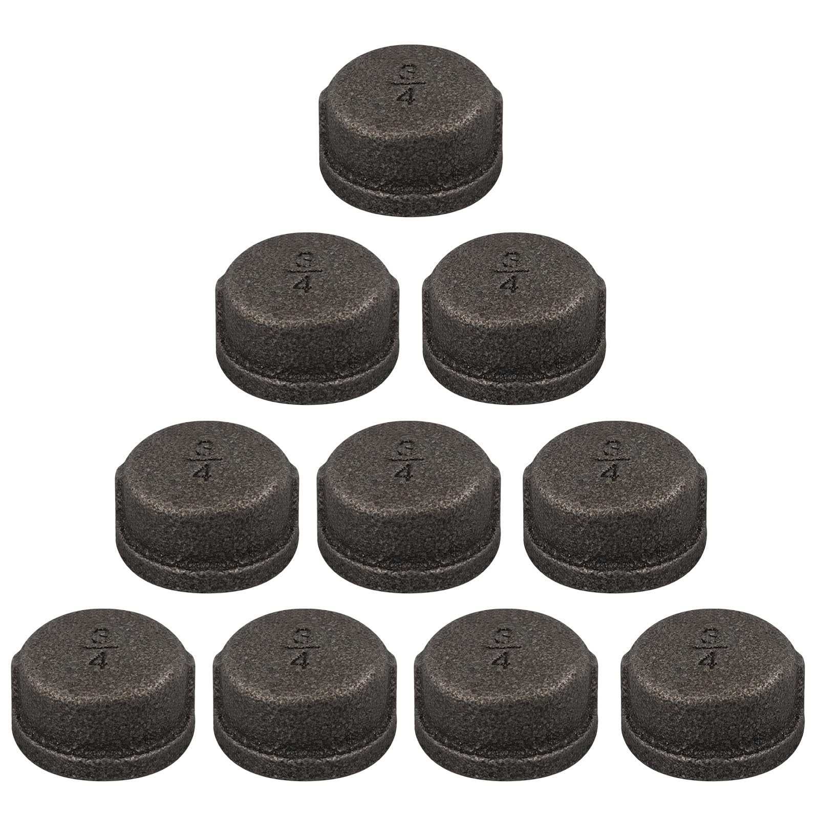 Niubid 10 Pack 3/4 inches Cap Malleable Cast Iron Pipe, Industrial Pipe for T…