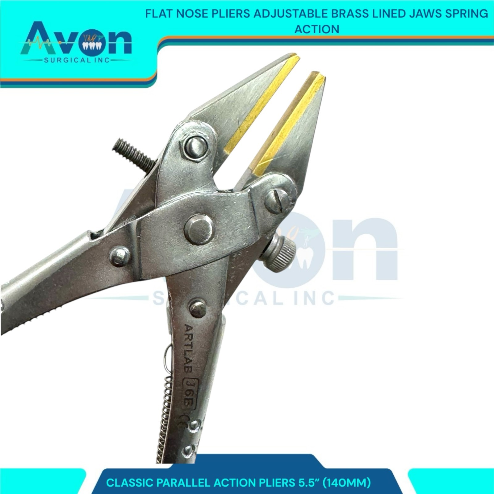 5.5″ Classic Flat Nose Parallel Action Pliers w/ Brass Jaws – Spring Handle -1pc