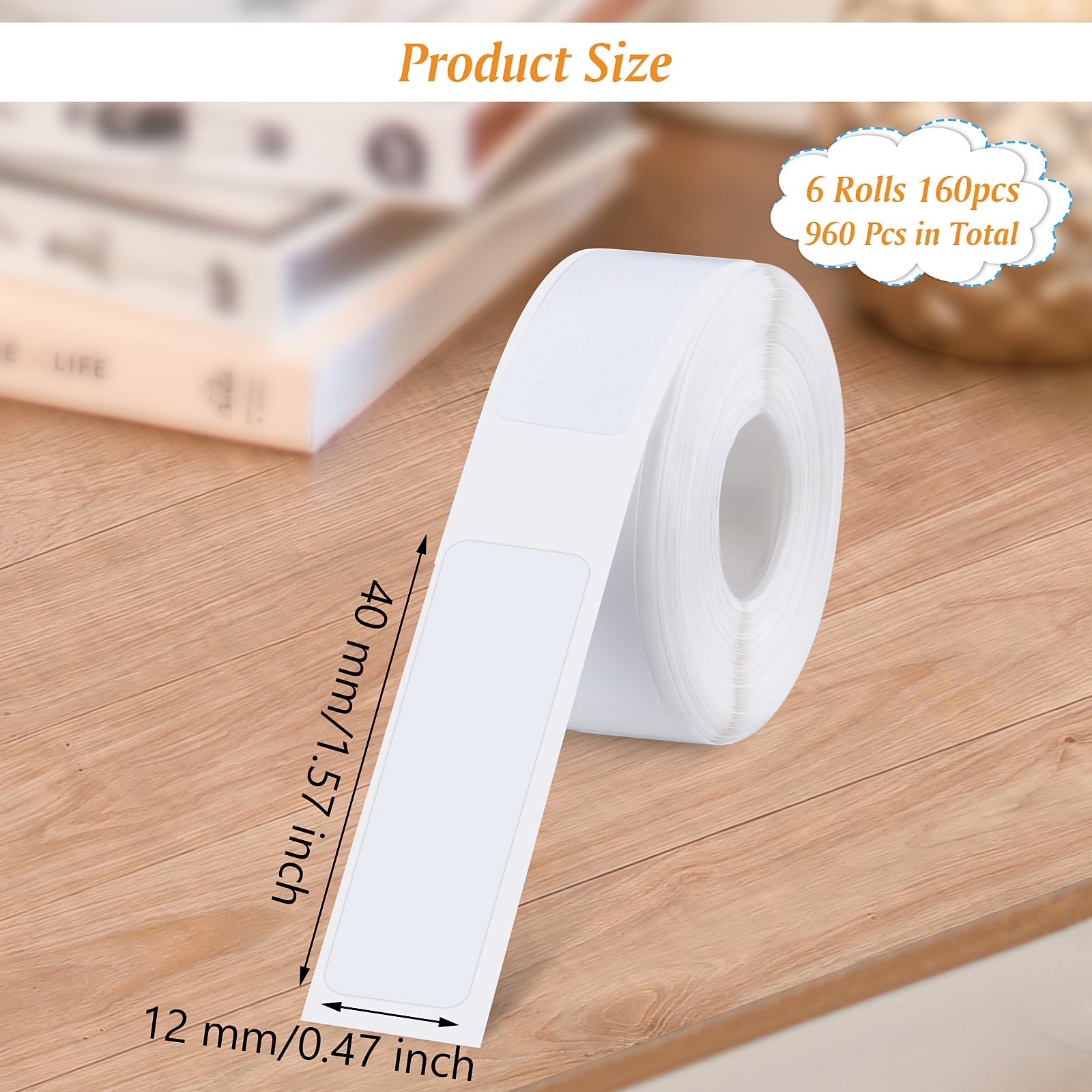 6 Rolls Label Maker Tapes for Phomemo D30, 960 Pcs 12 x 40mm 12 x 40mm, White