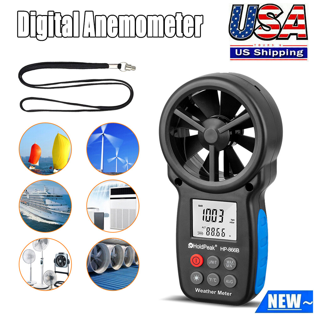 HoldPeak Wind Speed Meter Handheld Anemometer Air Flow MAX/MIN/AVG Temperatur