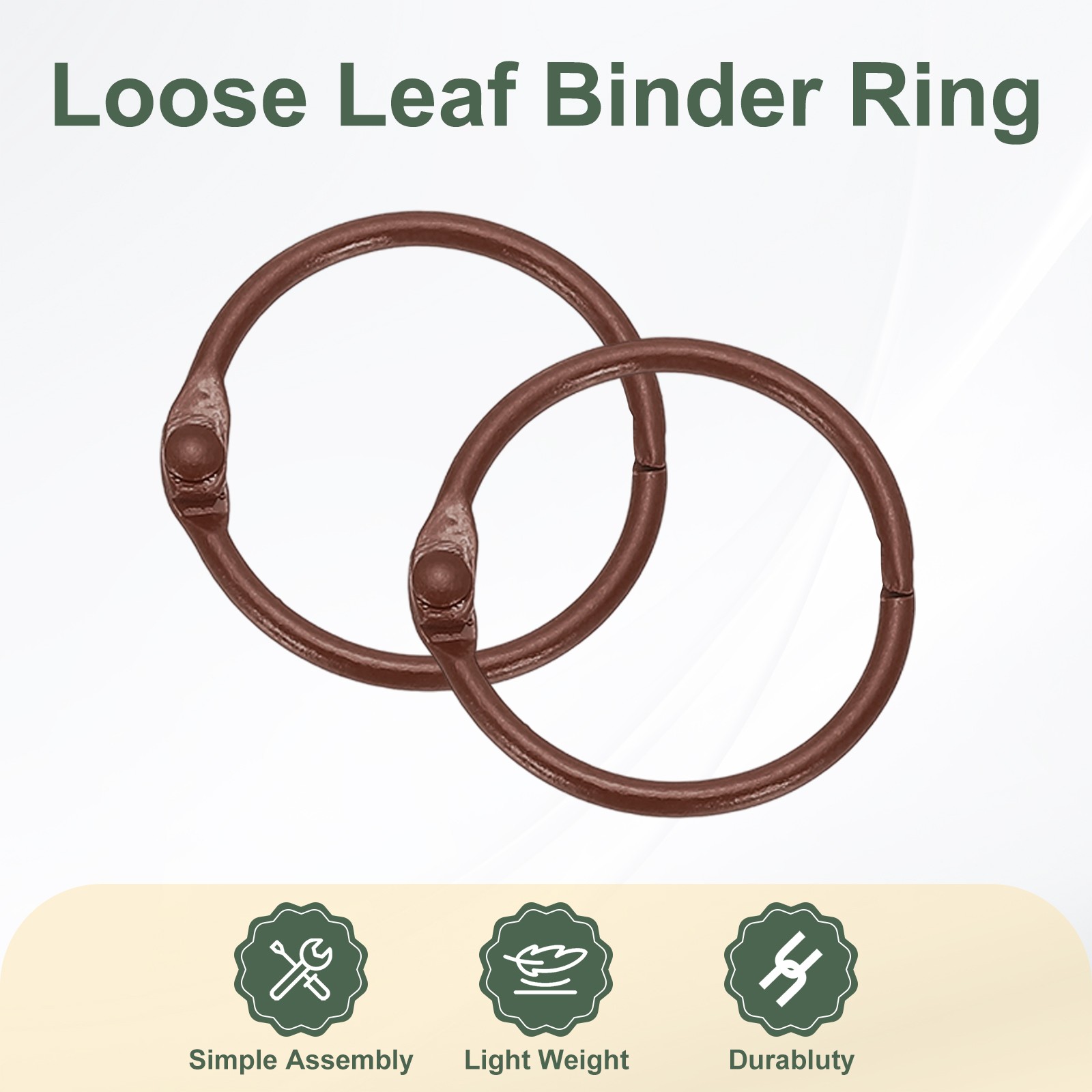 48Pcs Loose Leaf Binder Rings, 1.2 Inch Metal Open Card Rings, Brown