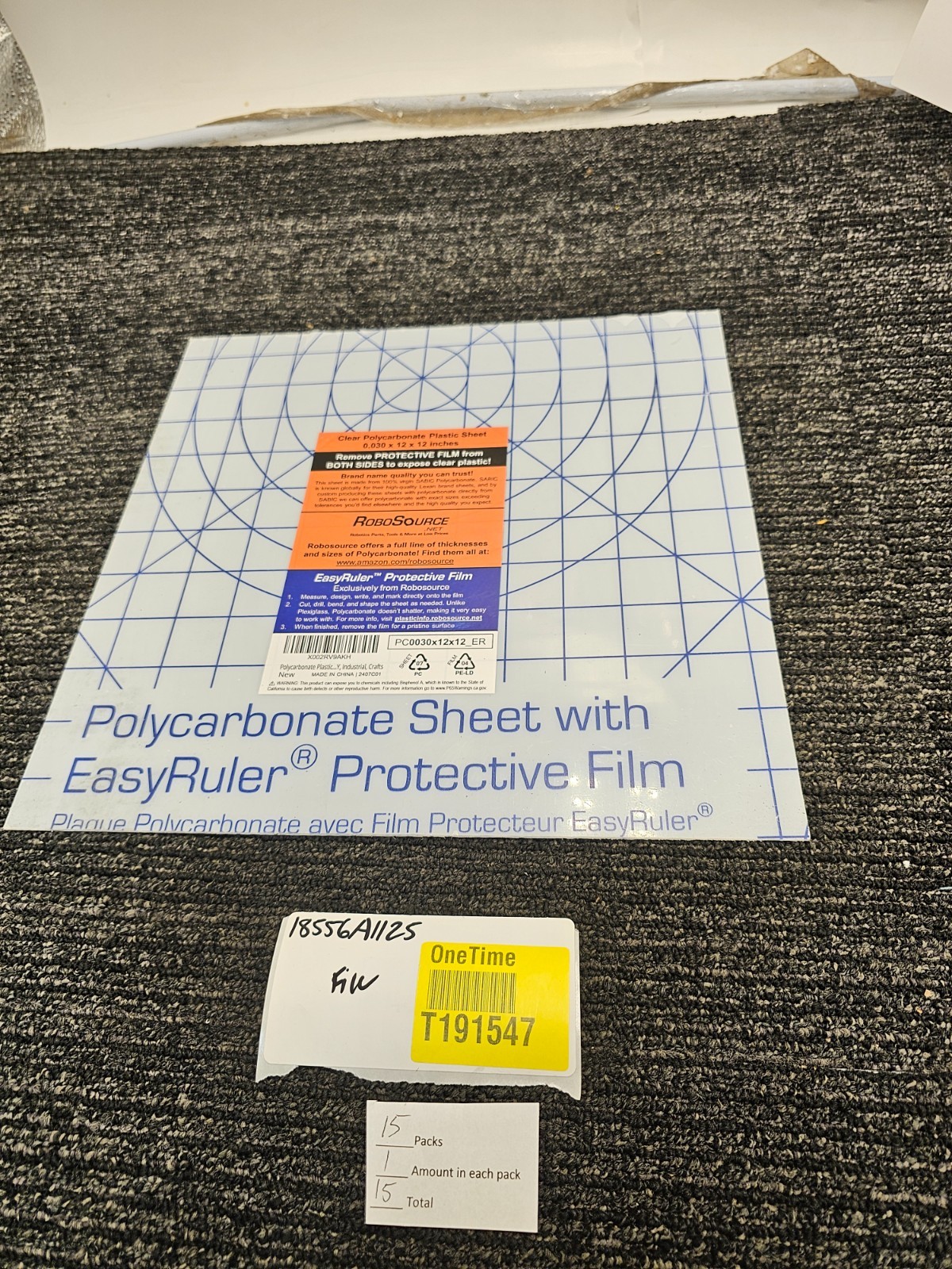 (QTY 15) Polycarbonate Plastic Sheet 12″x12″x .030″ 1/32″Exact w/ EasyRuler Film