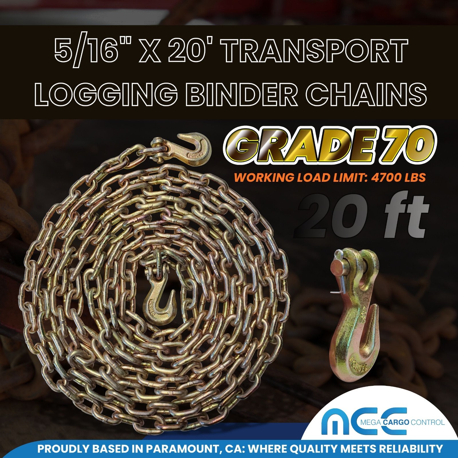 G70 Heavy Duty 5/16″ 3/8″ 1/2″ x 20′ Tow Chain Binder Flatbed Trailer Transport