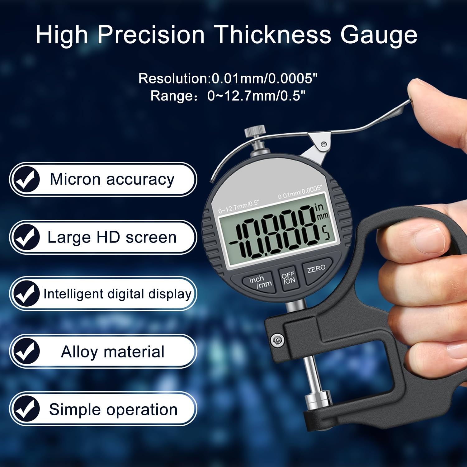 TOOGOND Digital Thickness Gauge 0-12.7mm/0.5″ | 0.01mm/0.0005″, Thickness…