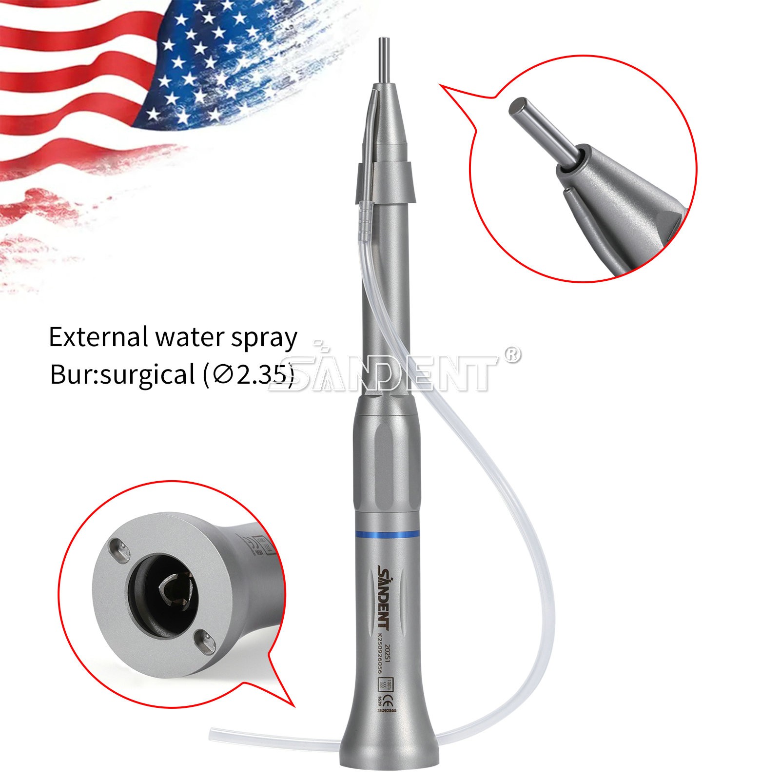 SANDENT Dental Surgical Straight Handpiece 1:1 Direct Drive Micro Surgery E-type