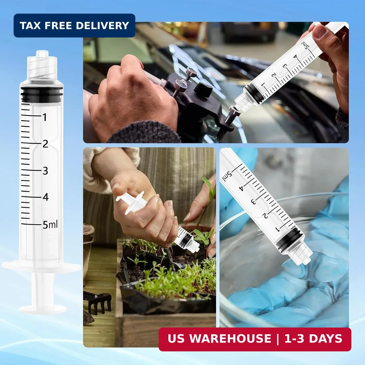 5ml Disposable Luer Lock Syringes Without Needles, 10-Pack | Sterile Plastic Syr