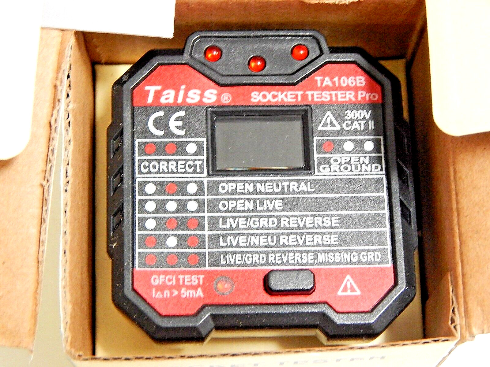 New TAISS TA106B GFCI Outlet Tester With Voltage Display 48-250V