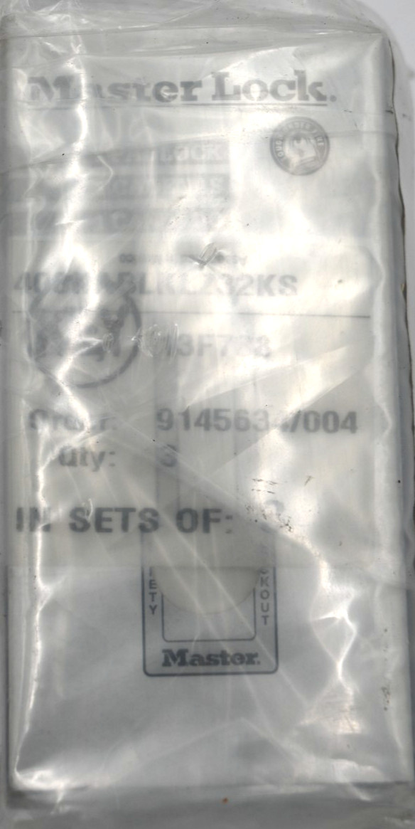 MASTER LOCK 406KABLKLZ32KS PADLOCK, ISOLATION MAS Key:13F738 (SET OF 3PCS)
