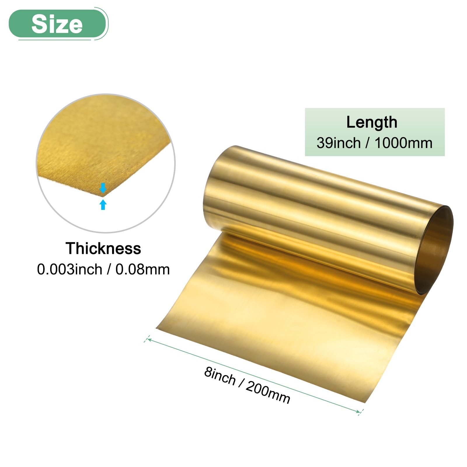 Brass Sheet Roll, 39 x 8 x 0.003 inch, Metal Foil Plate, Hardware, DIY Crafts