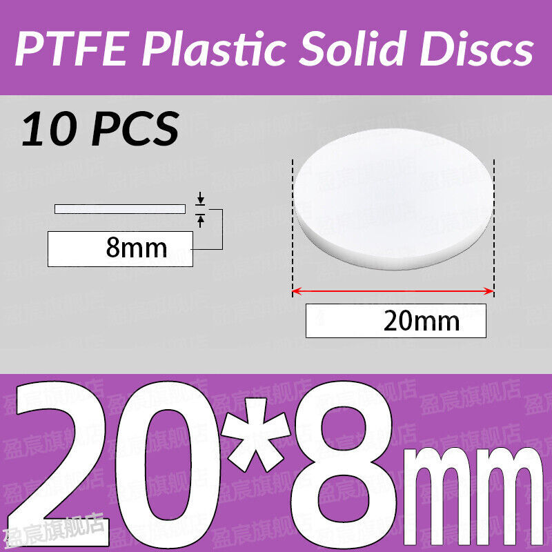 Dia 20-100mm THICK 8mm PTFE Plastic Solid Discs Flat Round Pad Sealed Cushioning