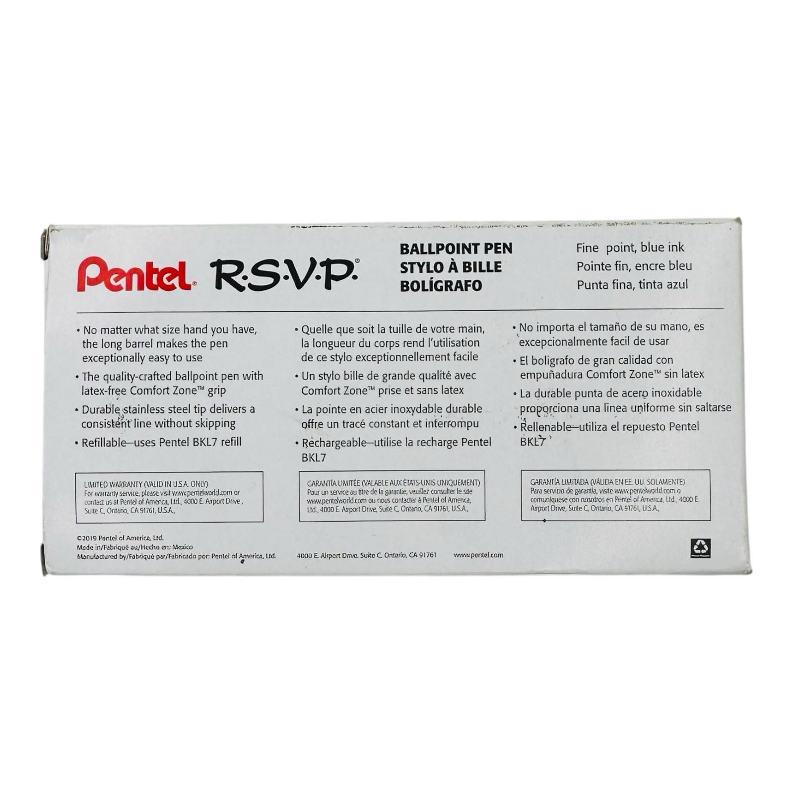 12 Pens Pentel RSVP Blue Ink Ballpoint Pens Stick Pen 0.7mm Fine Point