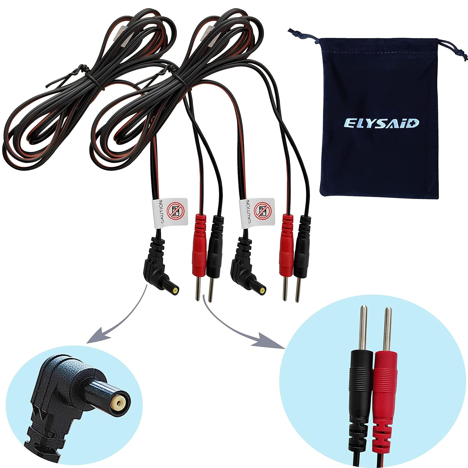 2 Pack Replacement Electrode Lead Wires: Connect Cables Pin 2mm for TENS Machine