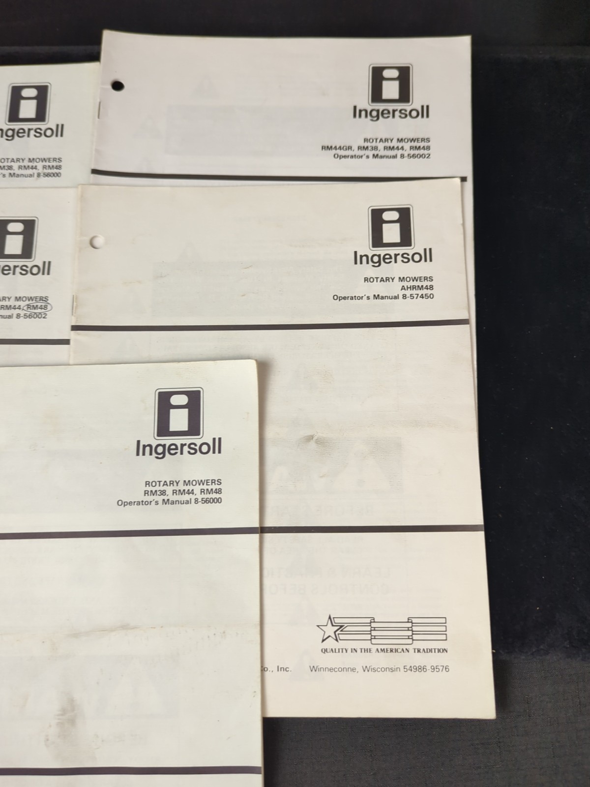 Vintage Ingersoll Rotary Mowers Operator’s Manuals RM38 44 48