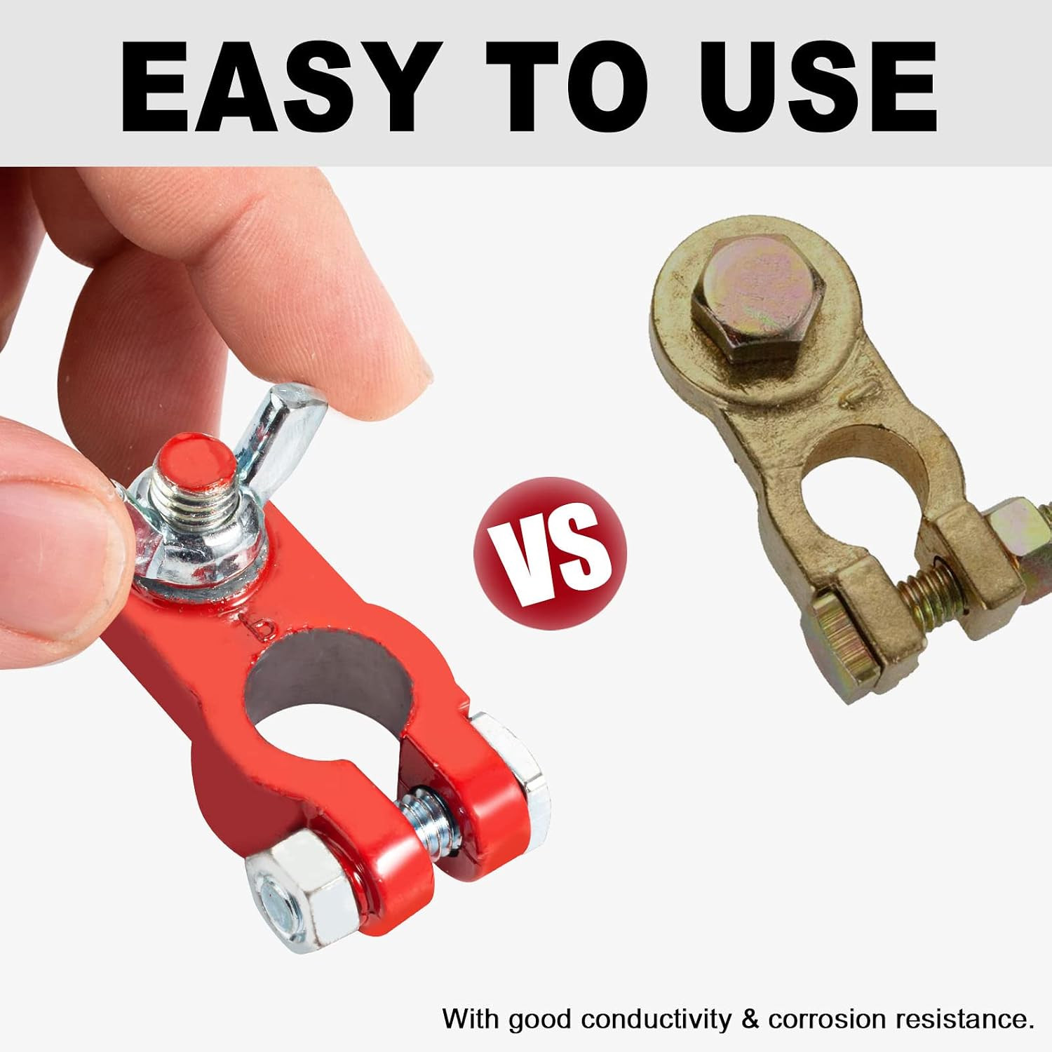 Heavy-Duty Battery Terminal Clamps with Anti-Corrosion Washers, Red & Black, 1 P