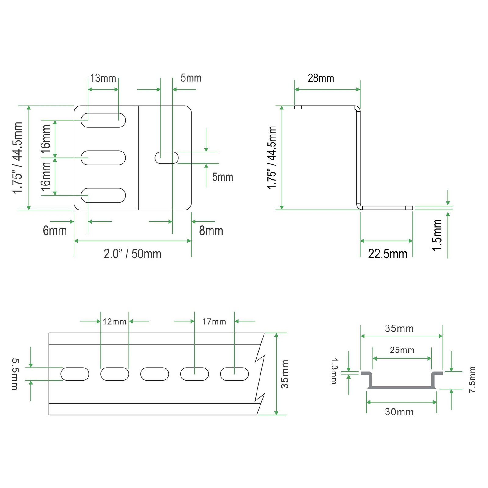 DIN Rail Mounting Bracket | Rack Mount DIN Rail Kit Rack Ears DIN Rail Slotted A