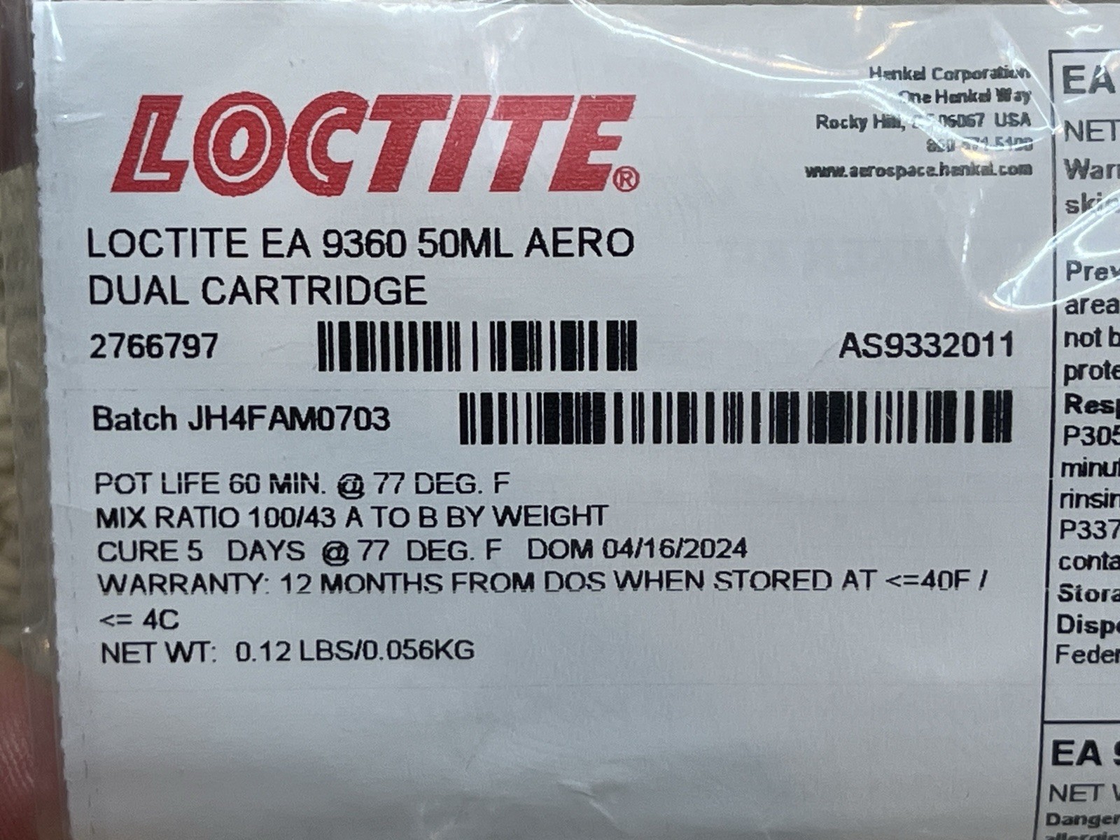 Loctite EA 9360 Aero 2-part Epoxy 50 mL Sempak Dual Cartridge Kit 2024