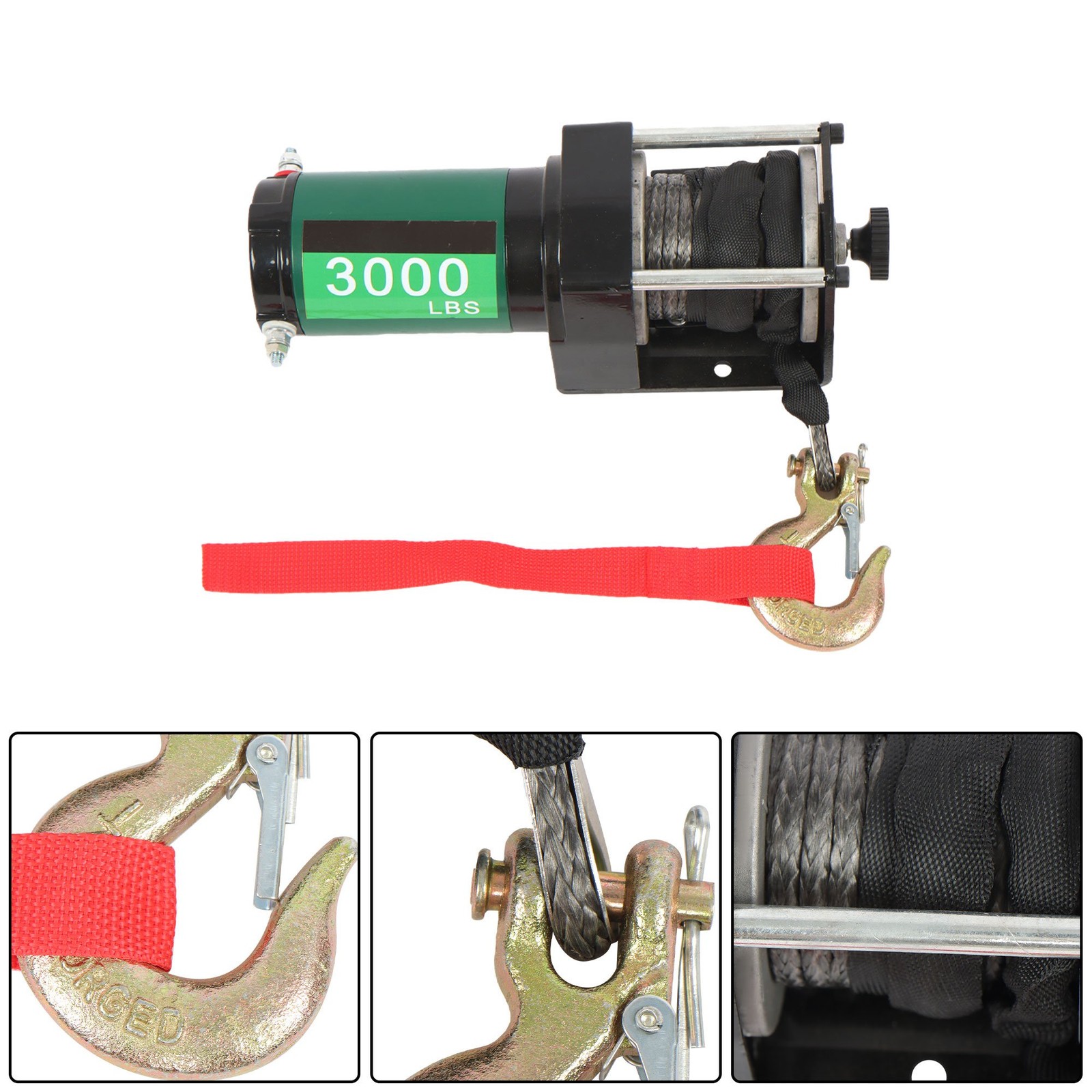 12V 3000LBS 1.3HP Electric Winch 32ft Synthetic Rope Wireless & Wired Remote