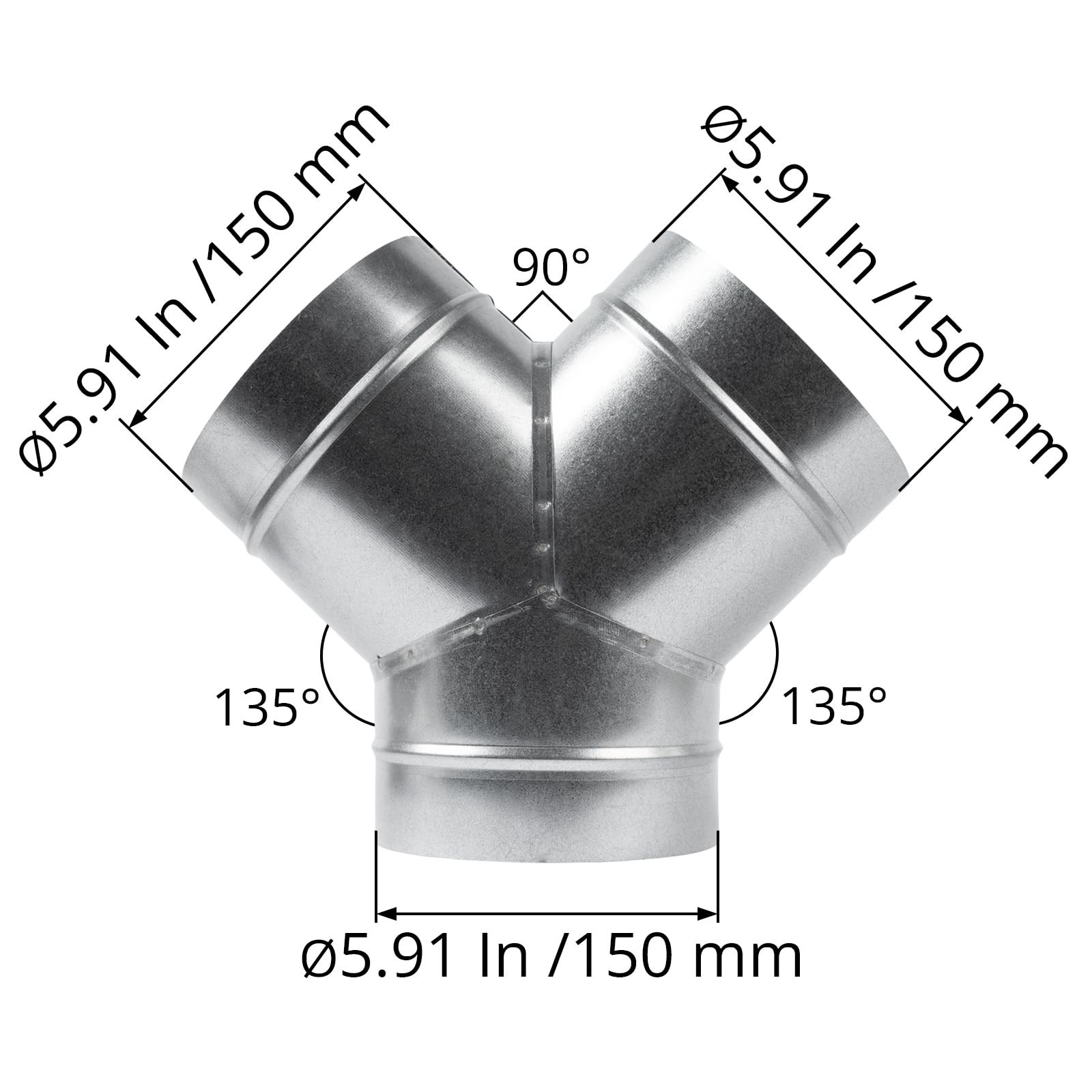 6″ Inch 3 Way Metal Duct Splitter. 60 Degree 3 Way Y Shape Connector. Connect…