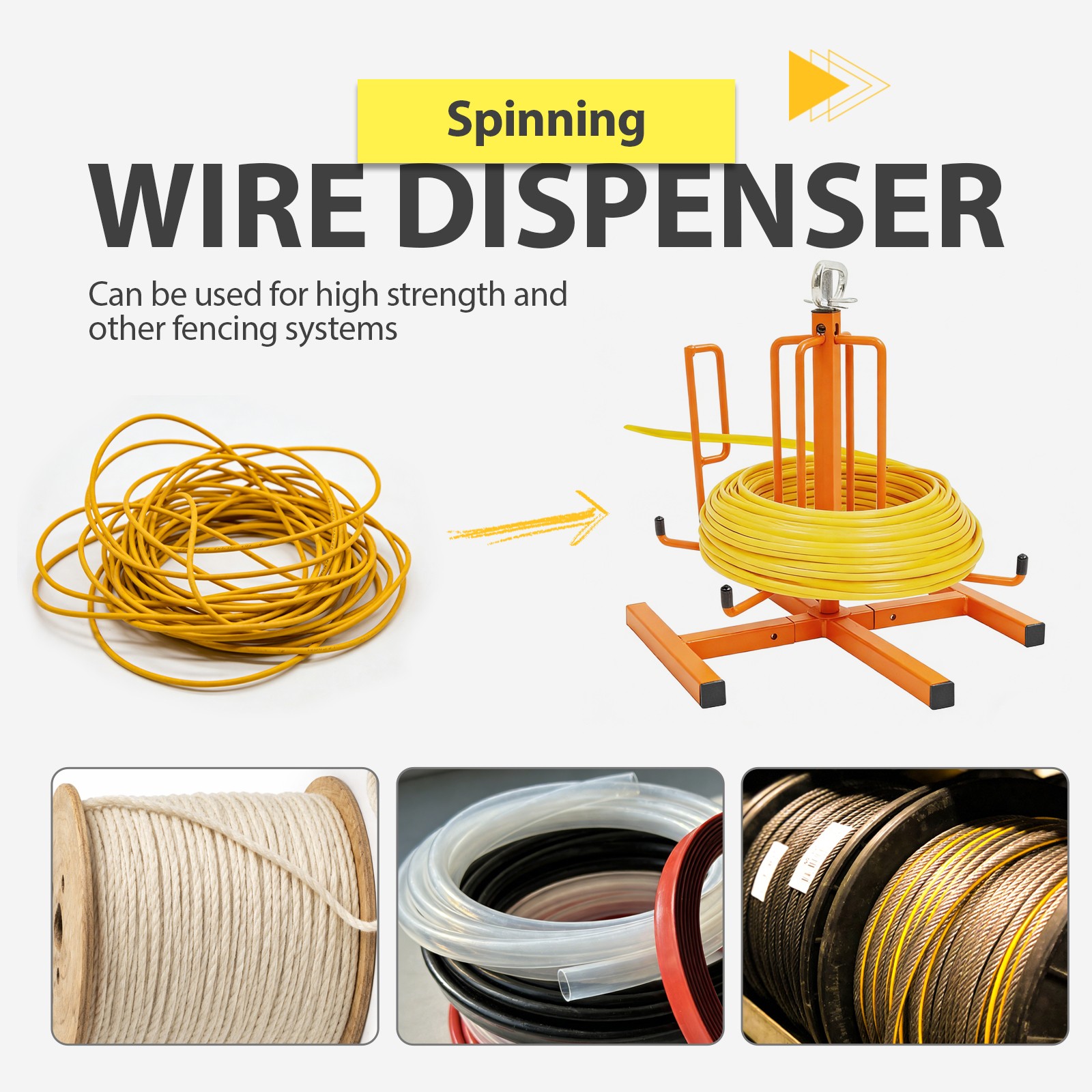 100LBS Cable Spool Dispenser Floor or Stud Mounted Steel Wire De-Reeler Reel MC