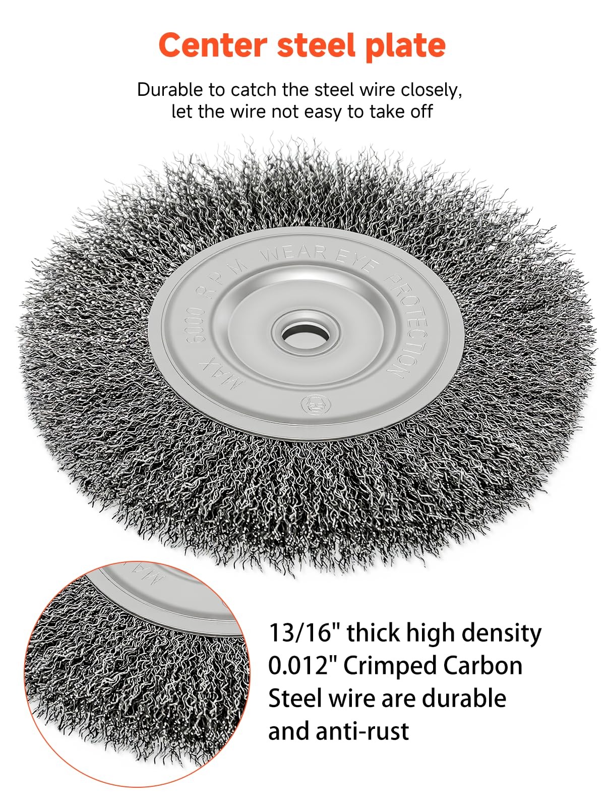 OSFTBVT 6in Wire Wheel Brush for Bench Grinder, Coarse Crimped Steel Black