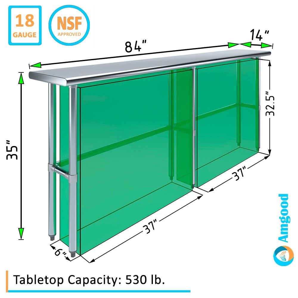 14 in. x 84 in. Open Base Stainless Steel Work Table | Residential & Commercial