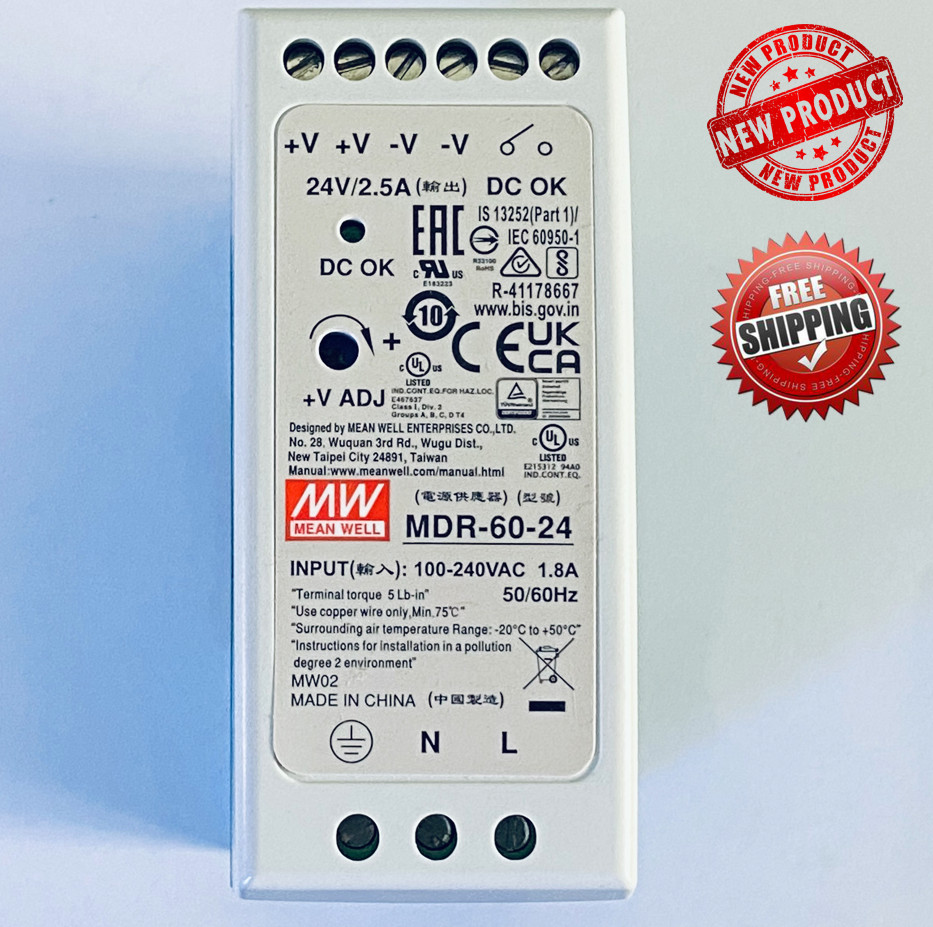 MEAN WELL MDR-60-24 AC to DC DIN-Rail Power Supply 24V 2.5A 60W