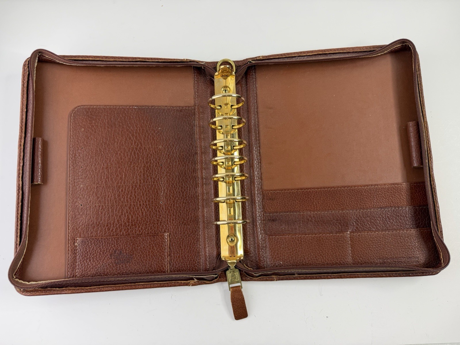 Franklin Quest Brown Pebbled Leather Organizer Planner 7 Ring Binder 11″ X 8.5″