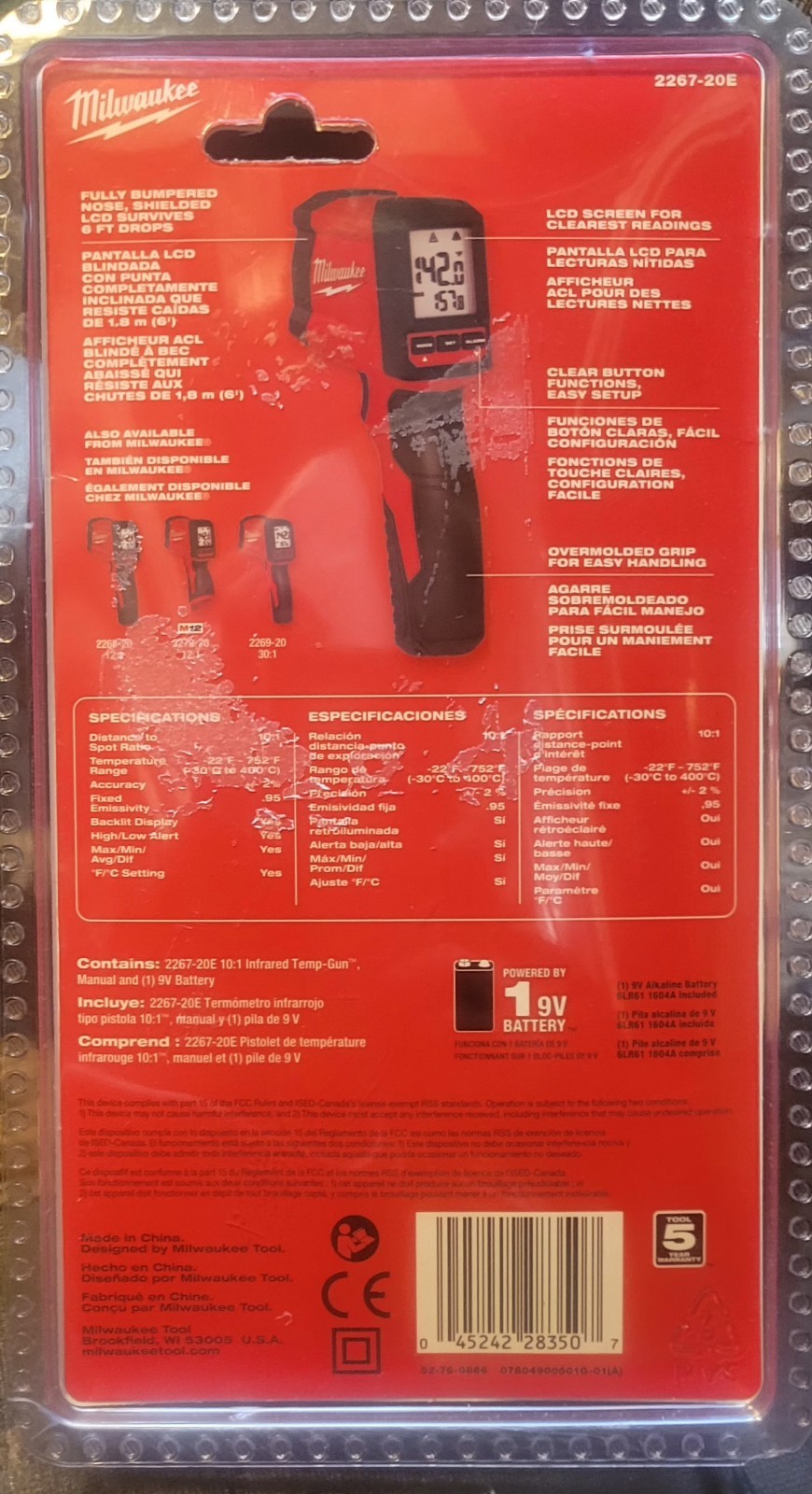 Milwaukee 10:1 Infrared Temp Gun 2267-20E