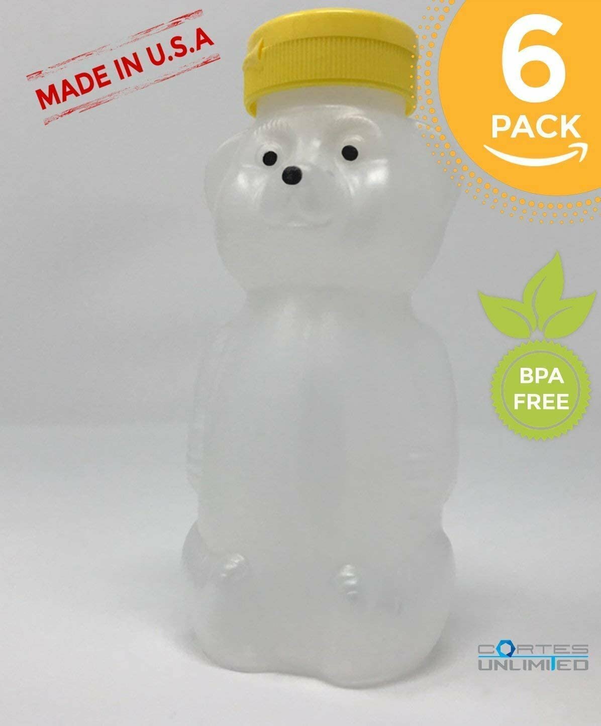 6 pack 12 ounce empty plastic honey bear jar bottles with flip top lid cap…