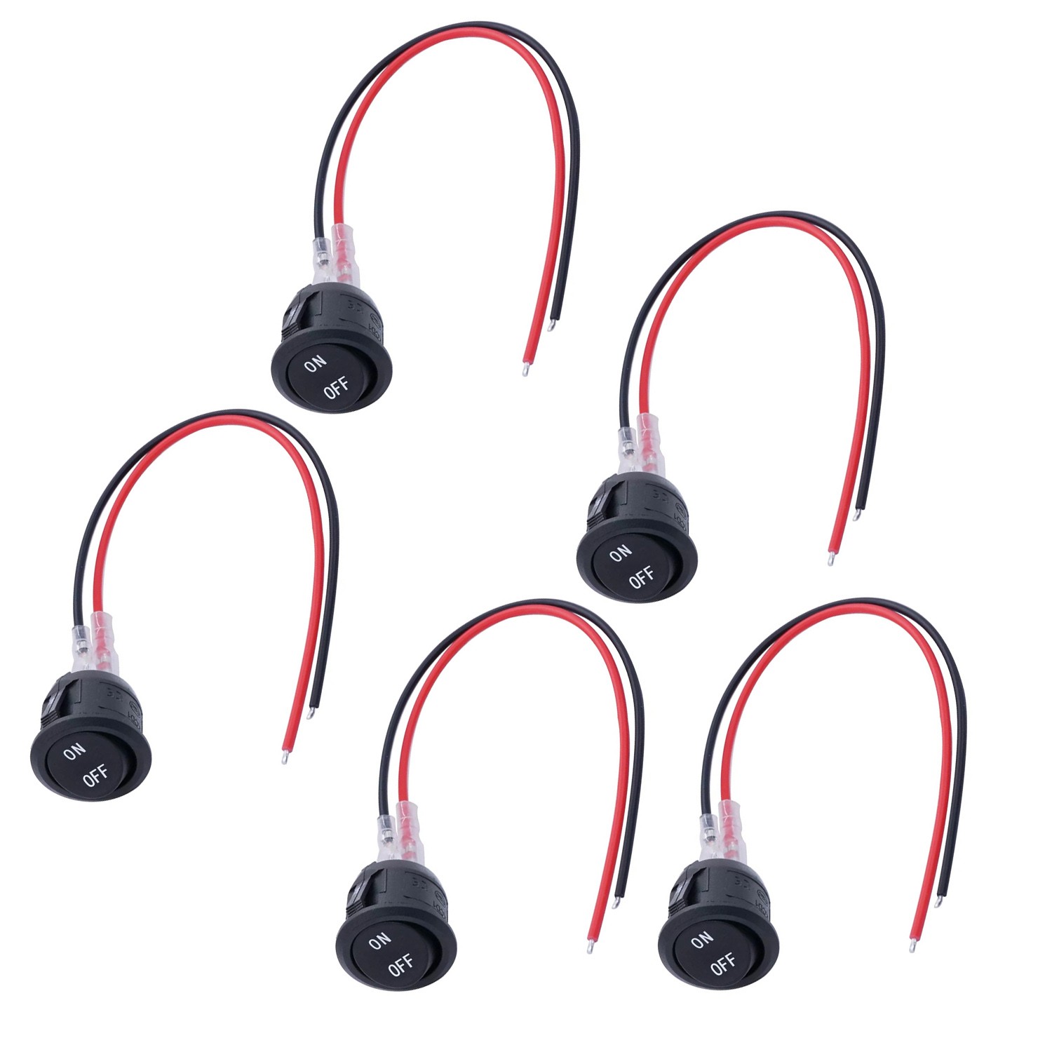 10 Amps 12 Volts 5Pcs 12V Round Rocker Switch AC 6A/250V 2 Position On/Off