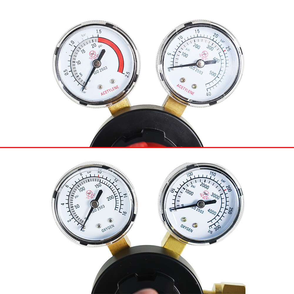 Dual Welding Gas Gauges, Oxygen (CGA-540) and Acetylene (CGA-510) Regulators