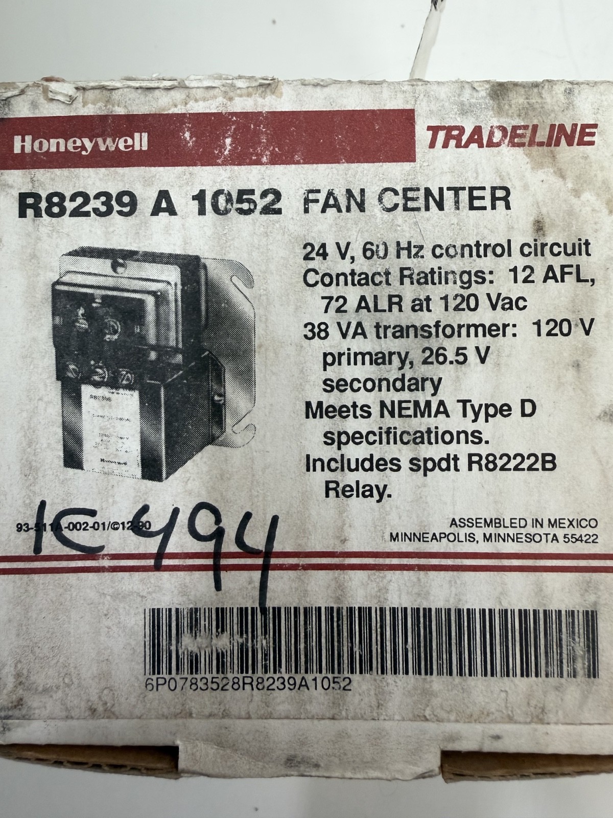 Honeywell R8239A1052 Fan Center 24V 60Hz