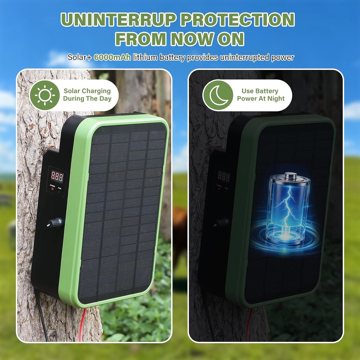 0.5J 10Mile Solar Power Fence Charger 5.5W Electric Fence Energizer Livestock US
