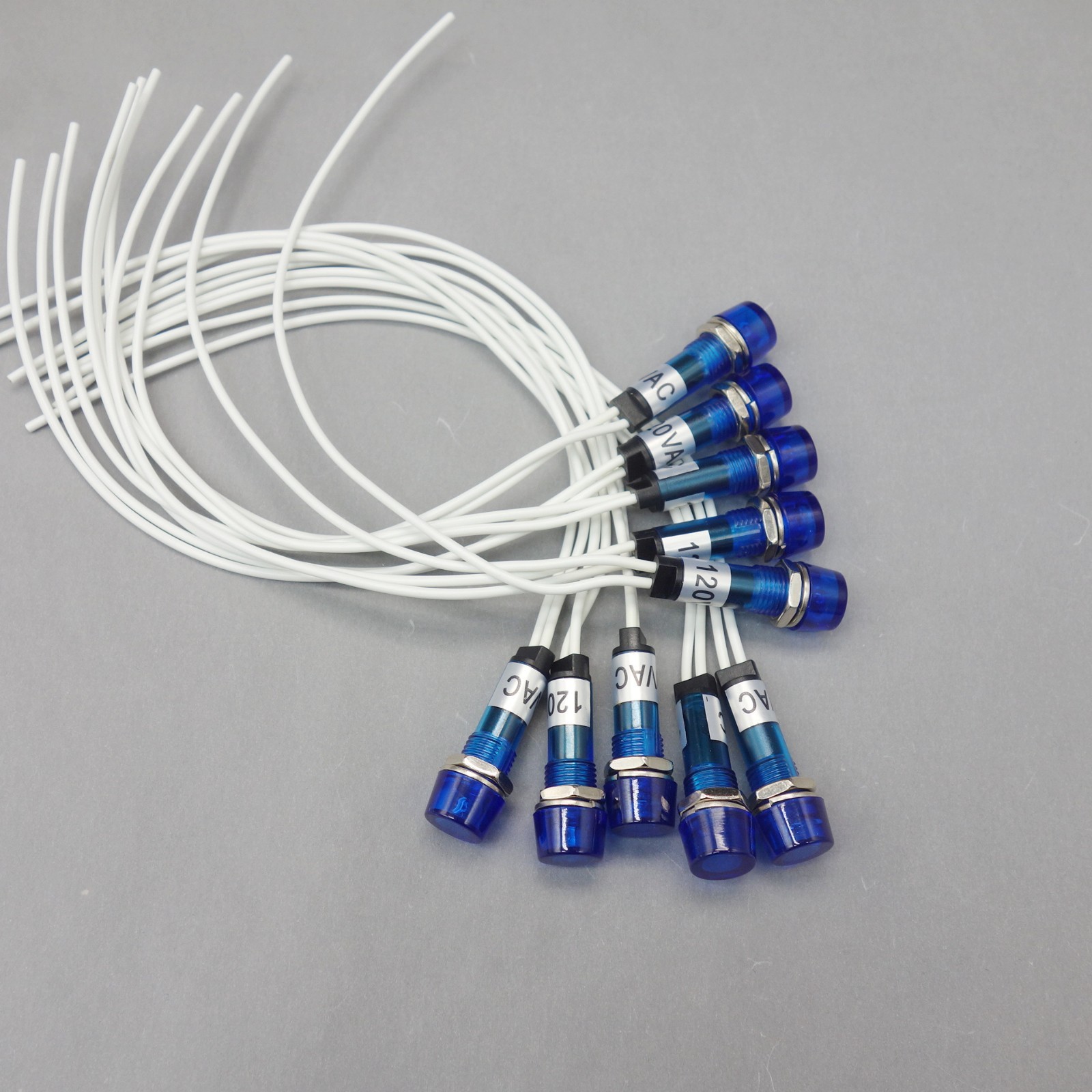 10Pcs 120V AC/DC 10mm Blue Mini LED Pilot Lights CYLINDRICAL Cap with wire USKY3